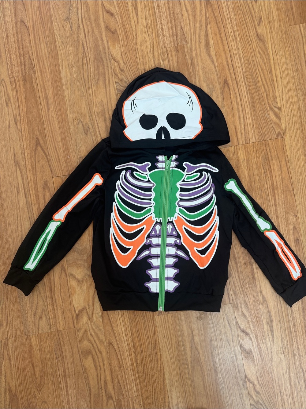 Kids Black Skeleton Hoodie with Colorful Bones